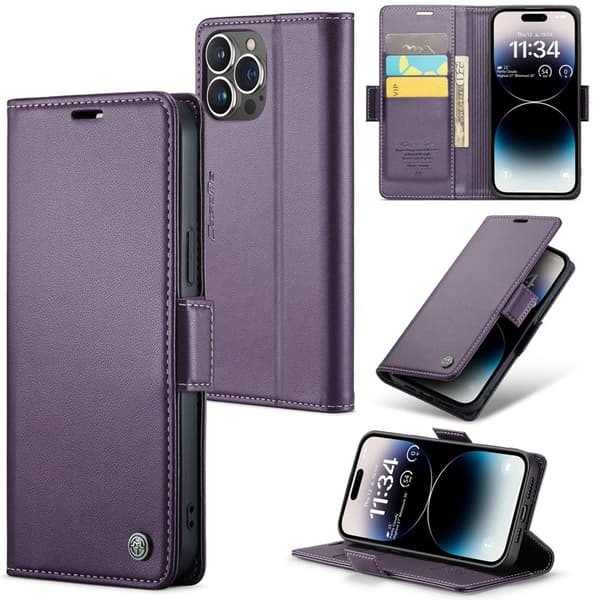 CASEME iPhone 14 Pro Plånboksfodral Konstläder RFID-Skydd Lila