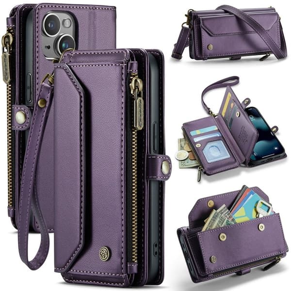 CASEME Plånboksfodral Konstläder för iPhone 13 mini med kortfack - Lila