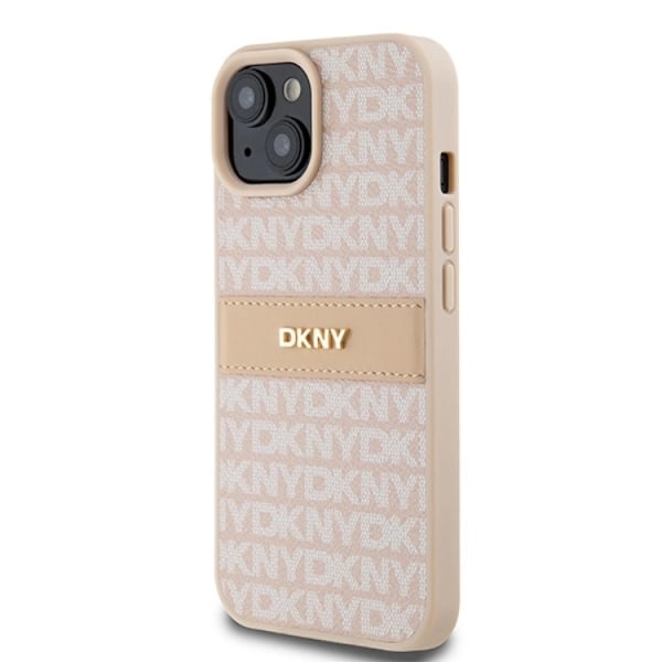 DKNY iPhone 15/14/13 Mobilskal Läder Mono Stripe & Metal Logo - Svart