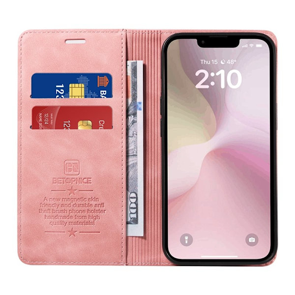 BETOPNICE 003 iPhone 16e Plånboksfodral Konstläder - Rosa