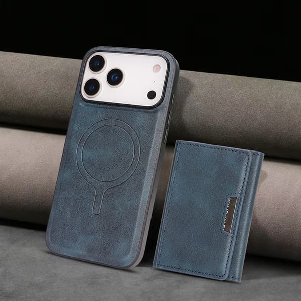 Mobilskal till iPhone 17 Pro MagSafe Kickstand Tri-fold Korthållare Blå