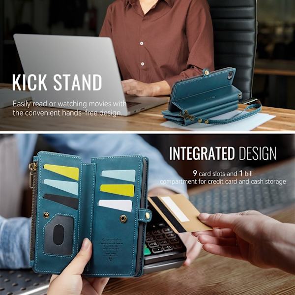 CASEME Konstläder Plånboksfodral för iPhone 7 Plus/8 Plus/6 Plus Grön