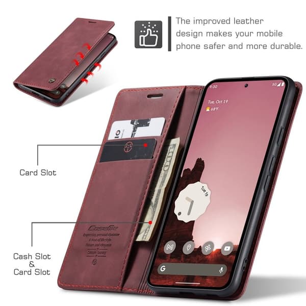 CASEME 013 Plånboksfodral för Google Pixel 9a i Röd KonstLäder