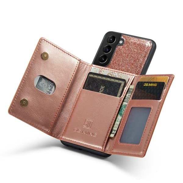 DG.MING M3 Series Konstläder Plånboksfodral för Samsung Galaxy S23+ Roséguld