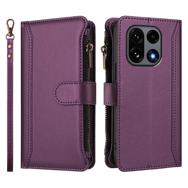 OnePlus 15 5G Plånboksfodral Zipper Konstläder Lila