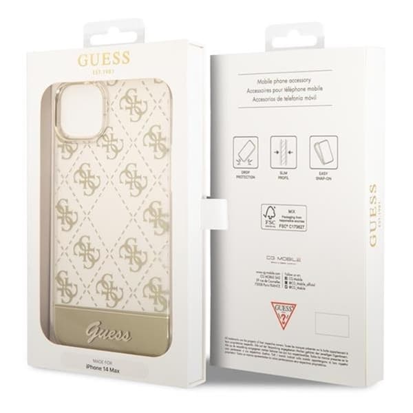 GUESS iPhone 14 Plus Kuori 4G Pattern Script - Kulta Guld