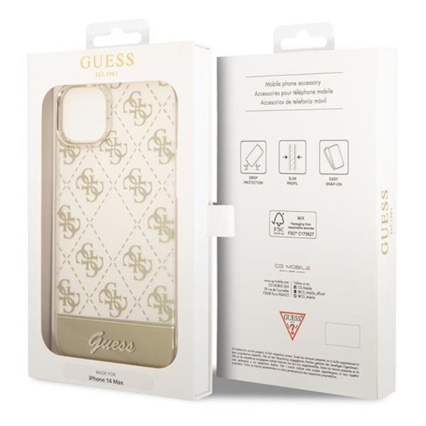 GUESS iPhone 14 Plus Skal Pattern Script - Guld Guld