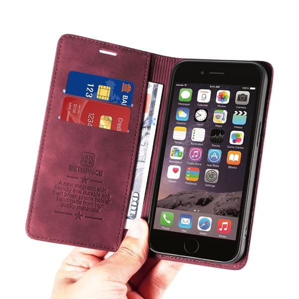 BETOPNICE 003 iPhone 6 Plus/7 Plus/8 Plus Konstläder Plånboksfodral TPU+PU - Röd