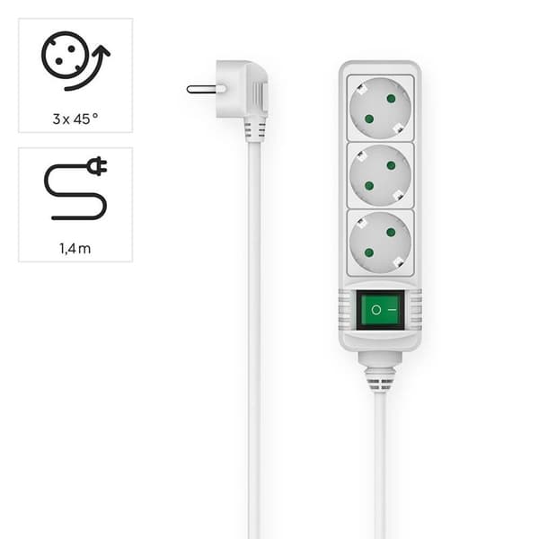 HAMA strømfordelingsenhed 3-vejs switch Hvid 1,4m