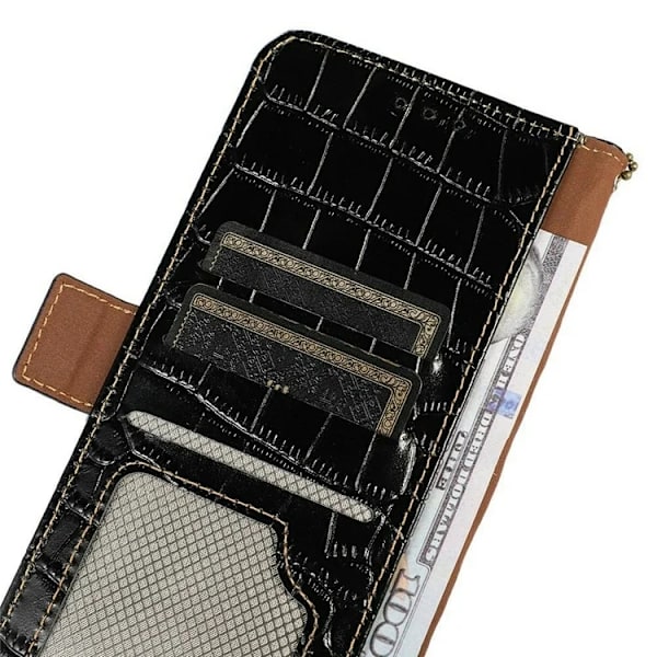 iPhone 17 Pro Max Plånboksfodral Äkta läder Crocodile Svart