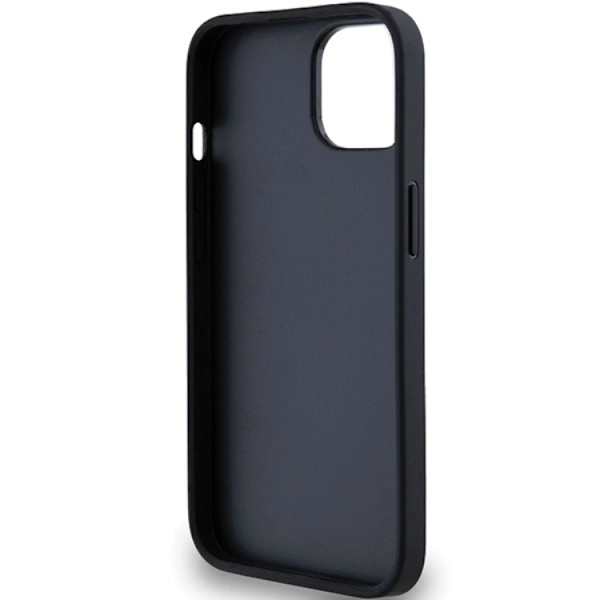 DKNY iPhone 15/14 Plus Mobilskal Läder Mono Stripe & Metal Logo Svart
