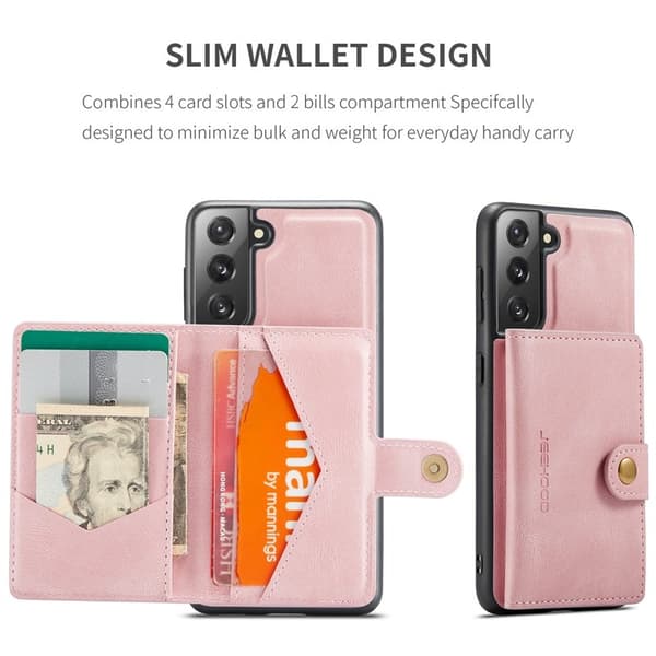 JEEHOOD Magnetic Wallet Mobilskal för Samsung Galaxy S21 FE 5G - Roséguld