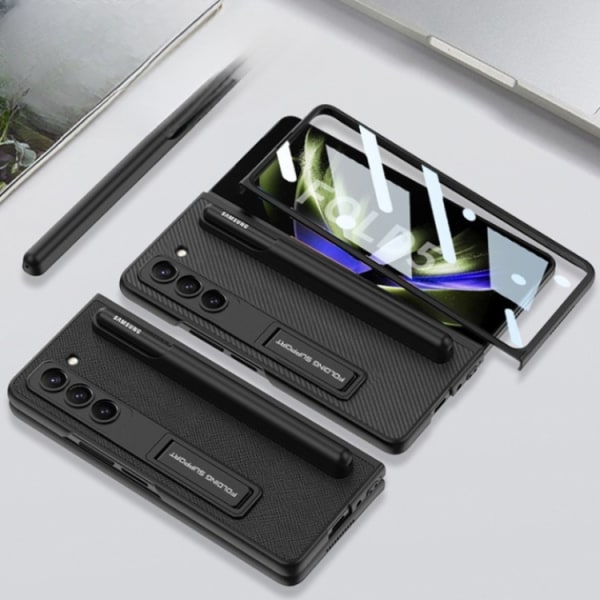 GKK Galaxy Z Fold 5 Mobilcover Magnetisk Kickstand - Carbon Fiber
