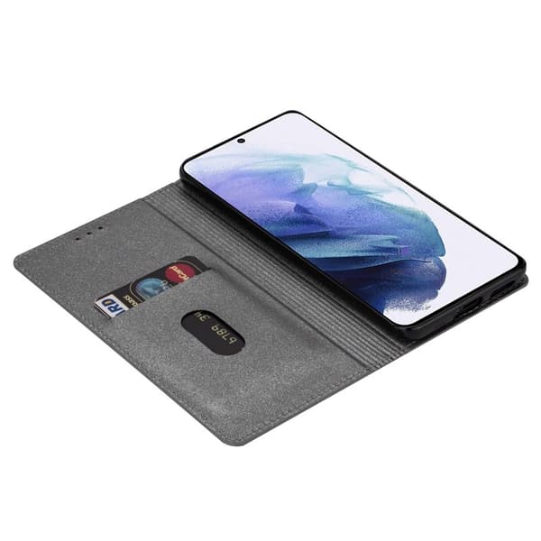 Mobilskal till Samsung Galaxy S26 Glittrande Konstläder + TPU Kortfack - Grå