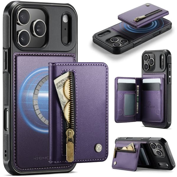 JEEHOOD J12 Plånboksfodral iPhone 17 Pro Magnetisk Lila Konstläder