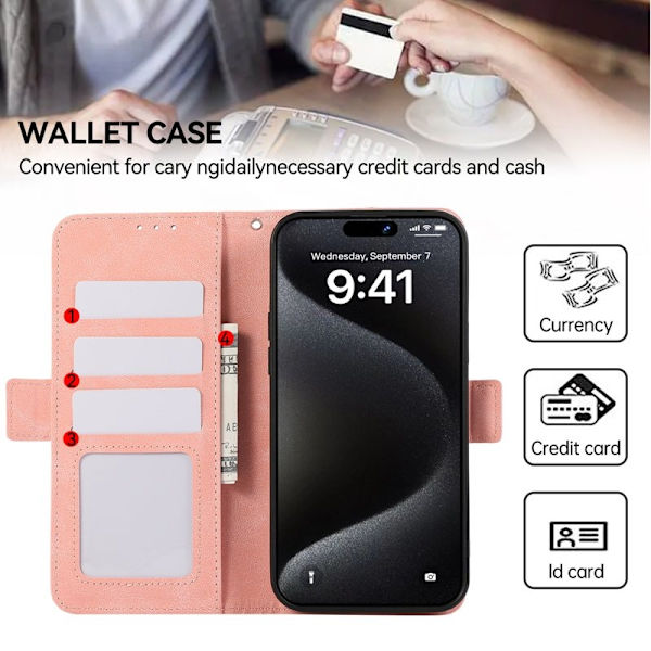 ABEEL iPhone 16 Plus Plånboksfodral Med Magnetstängning RFID-Skydd - Rosa
