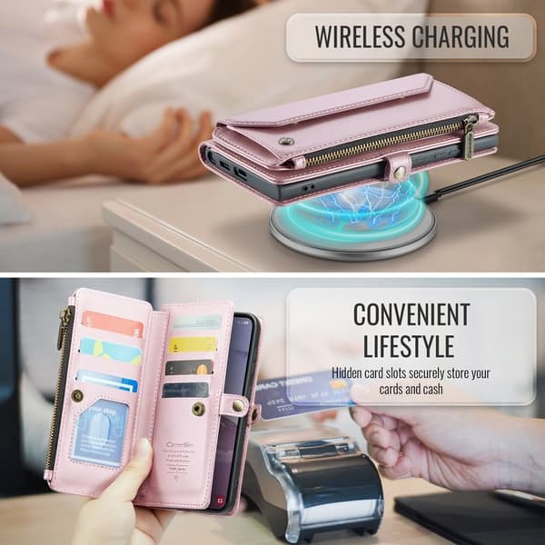 CASEME Plånboksfodral Konstläder för Samsung Galaxy S24 FE - Rosa