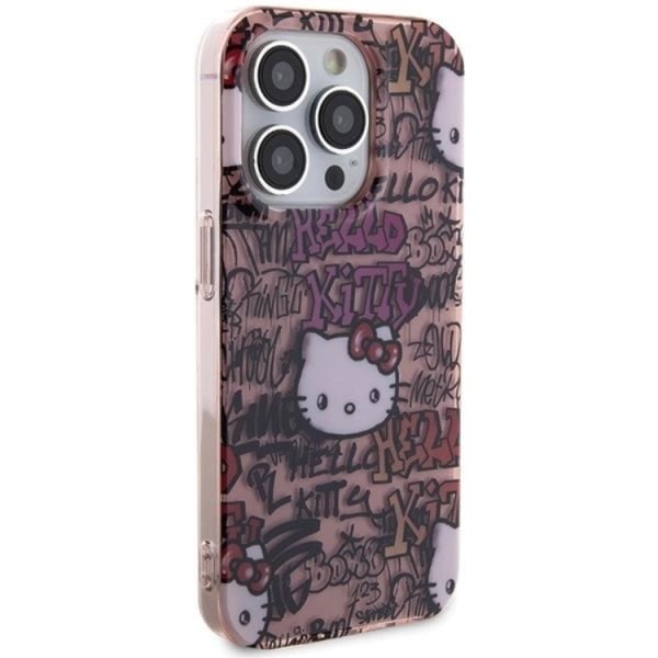 Hello Kitty iPhone 14 Pro Mobilskal IML Tags Graffiti - Rosa