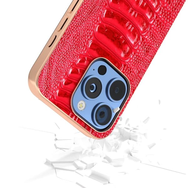 ABEEL Mobilskal till iPhone 16 Pro Max Electropläterad Röd Äkta Läder