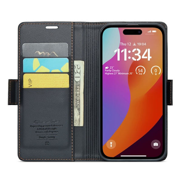 CASEME iPhone 16 Pro Plånboksfodral Konstläder RFID-Skydd Svart