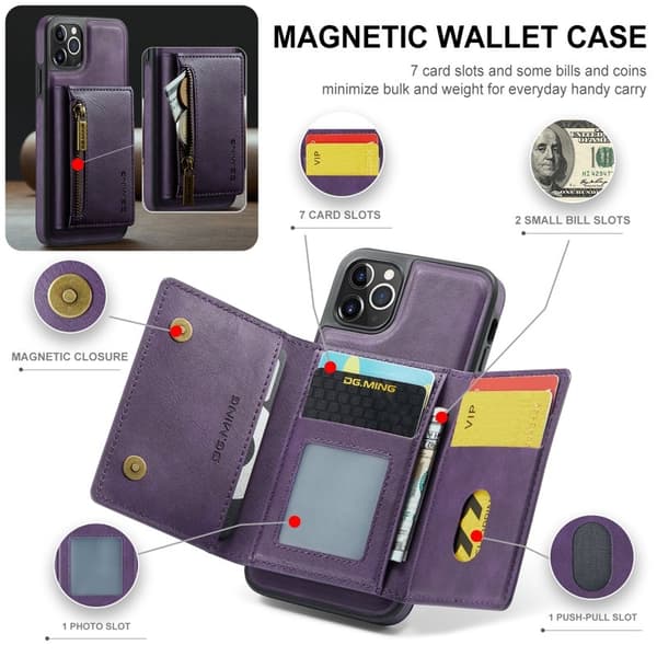 DG.MING M5 Series Mobilskal till iPhone 11 Pro Magnetiskt Konstläder Lila