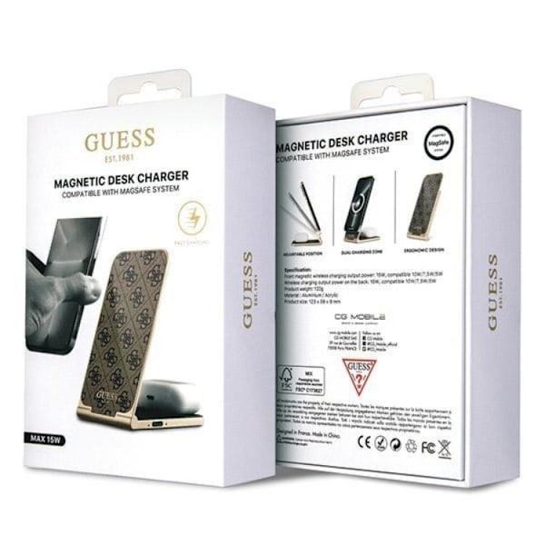 Guess 2-in-1 Trådlös Laddare Magsafe Induktionsladdare - Brun