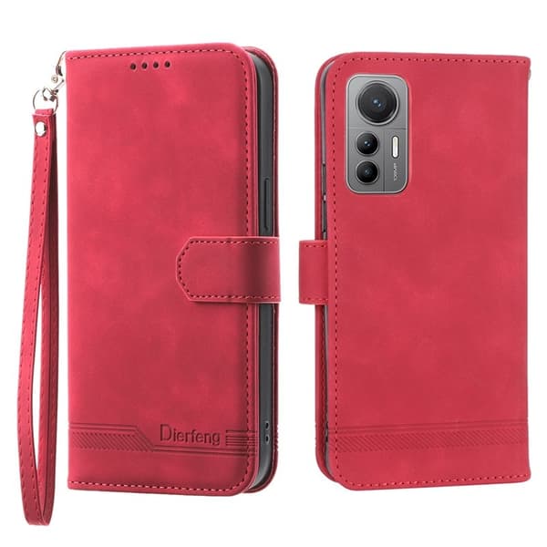 DIERFENG DF-03 Plånboksfodral för Xiaomi 12 Pro 5G - Konstläder - Röd