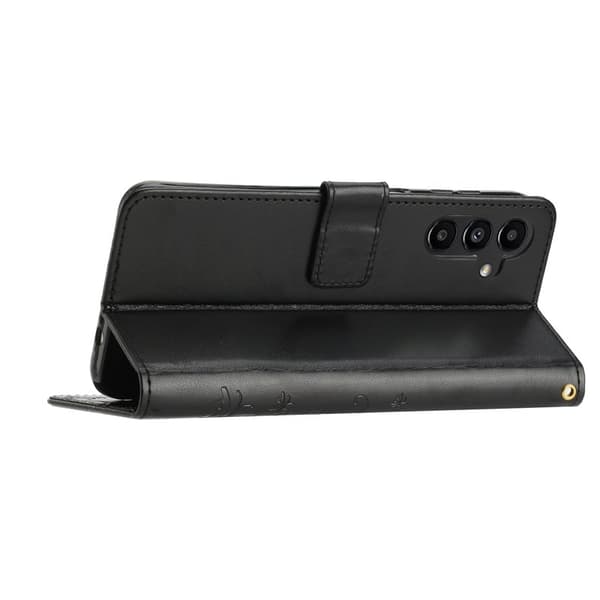 Samsung Galaxy S26 / S26 Pro Plånboksfodral Konstläder Fjäril Blomma - Svart
