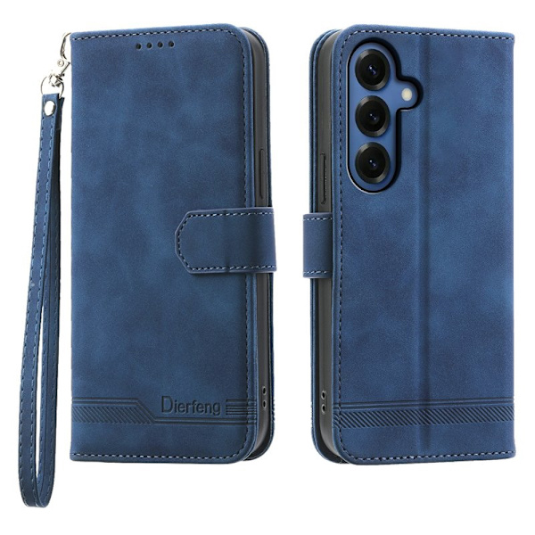 DIERFENG Plånboksfodral för Samsung Galaxy S26 Konstläder med handledsrem - Blå