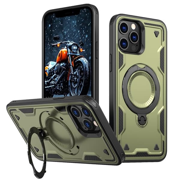 Mobilskal till iPhone 12 Pro Plast Militärskydd med Ställ - Olivgrön