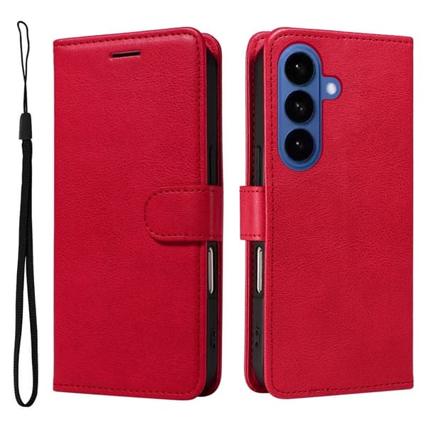 Samsung Galaxy S26 Plus Plånboksfodral Konstläder Med Rem Ställ - Röd