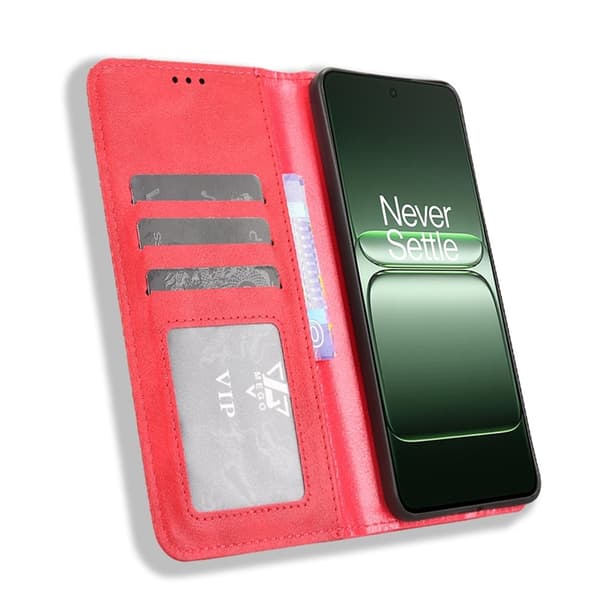 OnePlus Nord CE5 5G Plånboksfodral Retro Texture Konstläder Röd