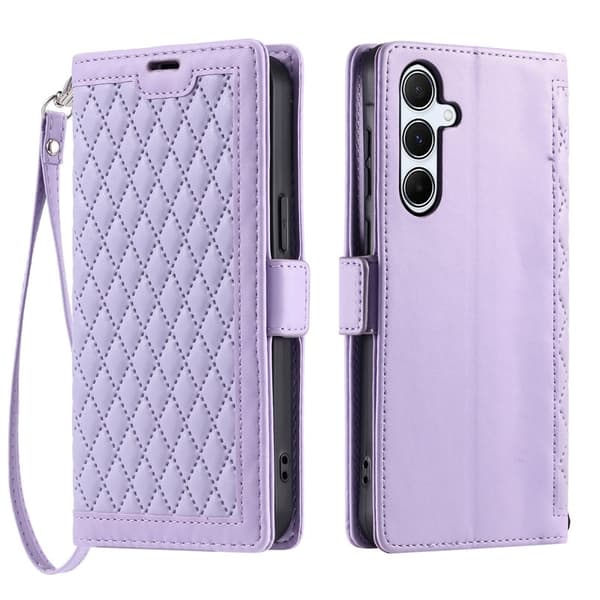 Samsung Galaxy S26 Plånboksfodral Konstläder Rhombus Textur Ställ - Lila