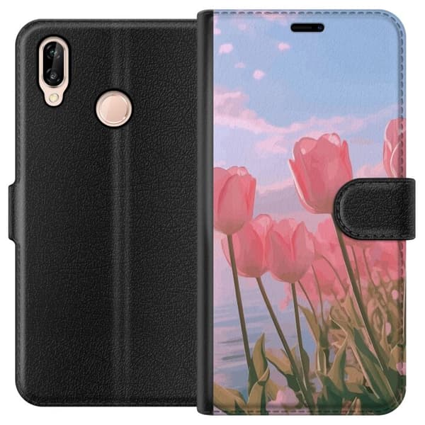 Plånboksfodral till Huawei P20 lite med Rosa Tulpaner