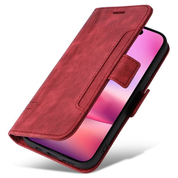 BETOPNICE 001 för iPhone 16 Plånboksfodral Konstläder - Röd