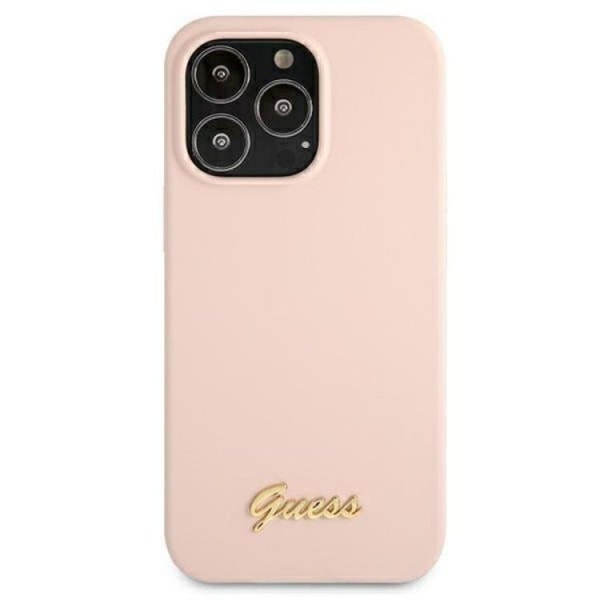 Guess iPhone 13 Pro Skal Magsafe Silicone Script Guld Logo - Rosa