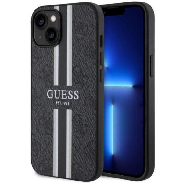 Guess iPhone 14 Mobile Case MagSafe 4G Printed Stripes - musta