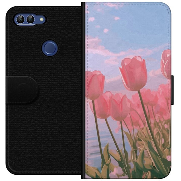 Pung etui til Huawei P smart med lyserøde tulipaner