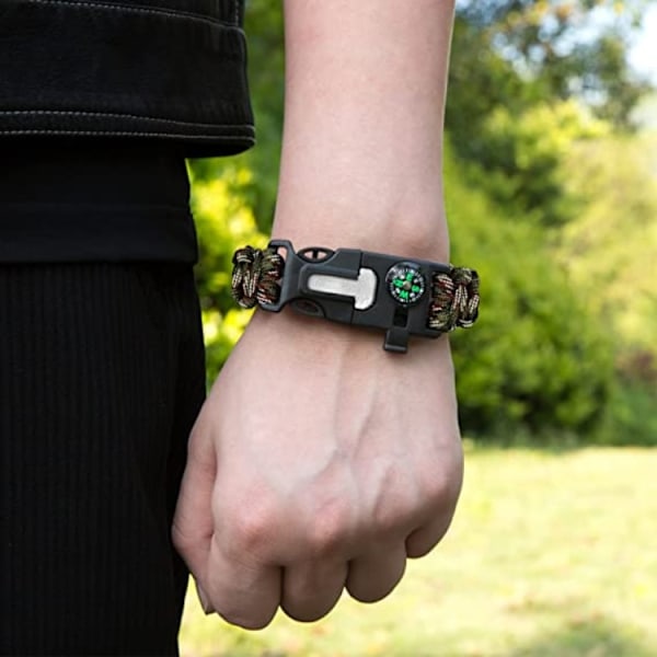 Överlevnadsarmband Paracord l Kompass , Visselpipa , Flintbrandstartare