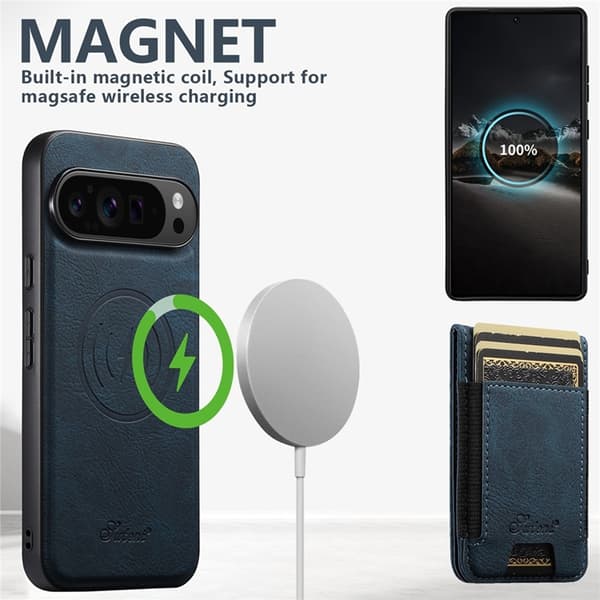 SUTENI Mobilskal till Google Pixel 9/9 Pro MagSafe Korthållare - Blå Blå