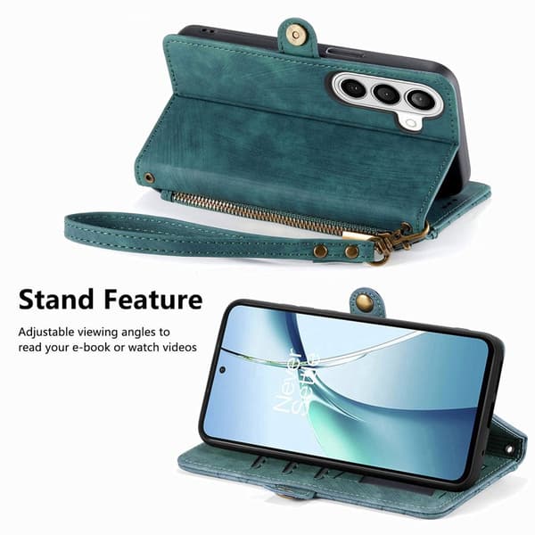 Plånboksfodral för Samsung Galaxy S26 Plus Konstläder med rem - Grön