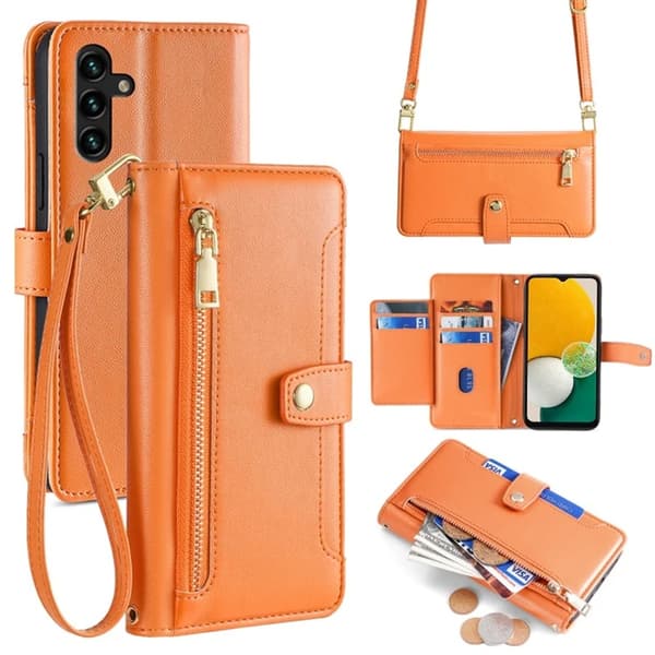 Galaxy A13 5G Plånboksfodral Konstläder - Orange Orange