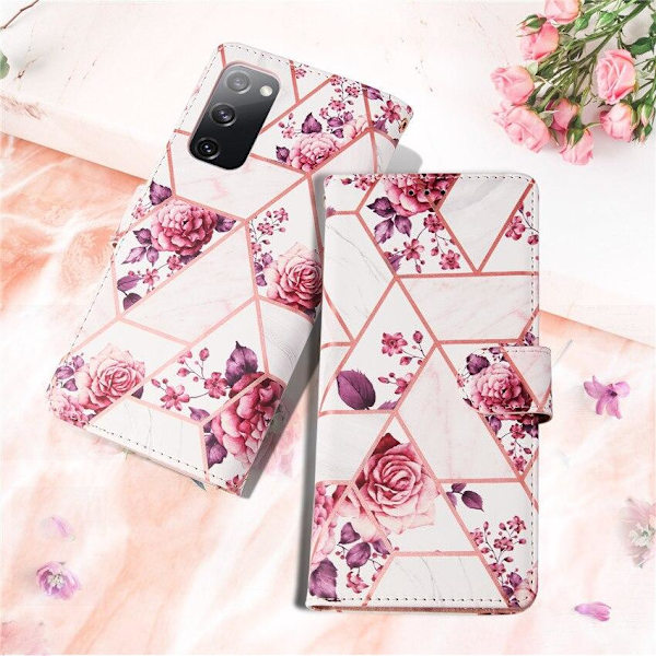 Marble Grid Plånboksfodral till Galaxy S21 - Rosor Samsung
