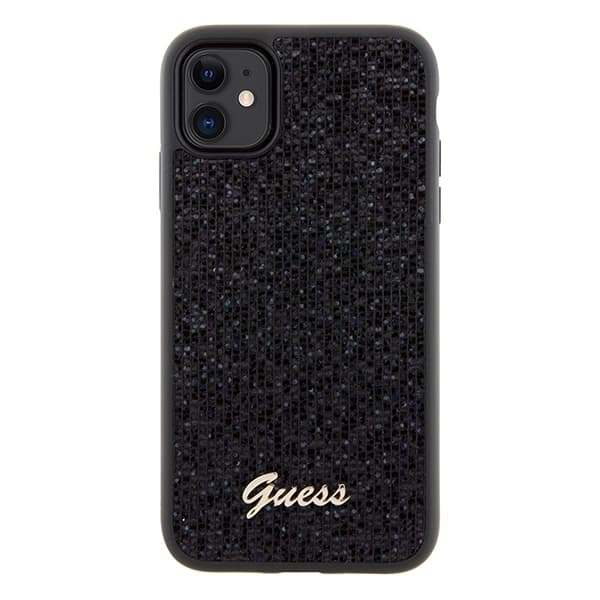 Guess iPhone 11 Etui Disco Script PU Metal Sort Black