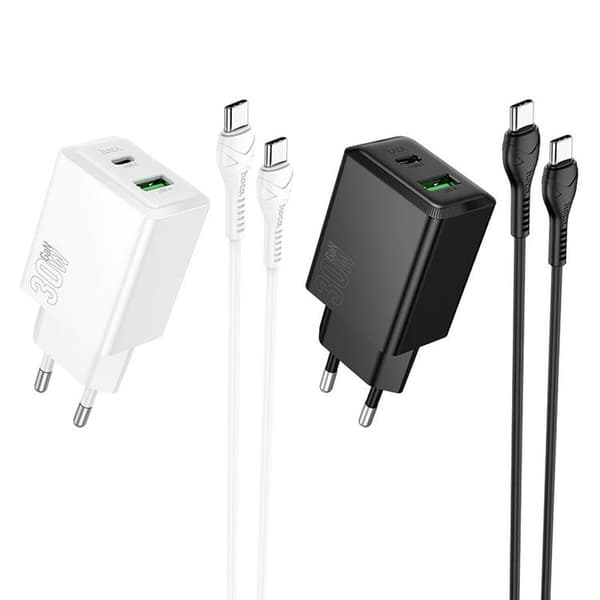 Hoco Snabbladdare PD 30W USB-A USB-C QC3.0 AFC 3A med USB-C Kabel N71 - Vit Vit