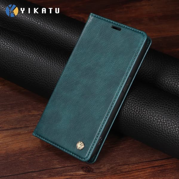 YIKATU OnePlus 15 Plånboksfodral Litchi Closure Konstläder Blå