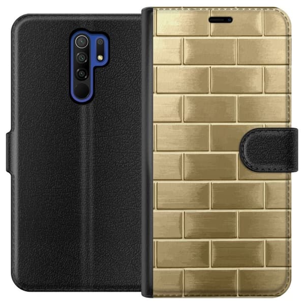 Plånboksfodral till Xiaomi Redmi 9 med Gyllene Murstenar