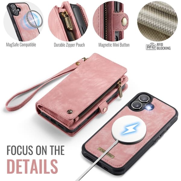 CASEME 008 iPhone 17 Plånboksfodral i Konstläder med - Rosa