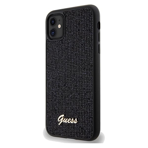 Guess iPhone 11 Etui Disco Script PU Metal Sort Black
