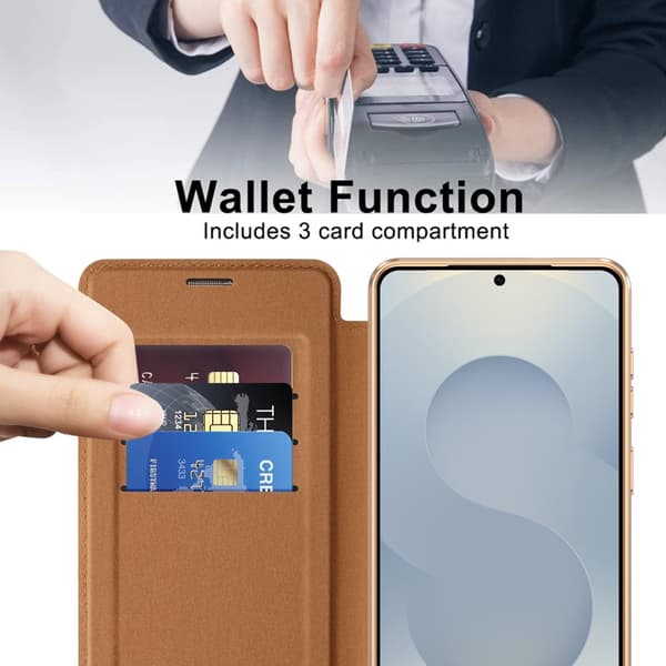 Mobilskal för Samsung Galaxy S26 Magnetiskt Konstläder RFID - Brun
